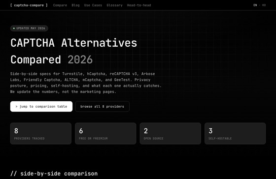 CAPTCHA Alternatives Compared 2026 화면