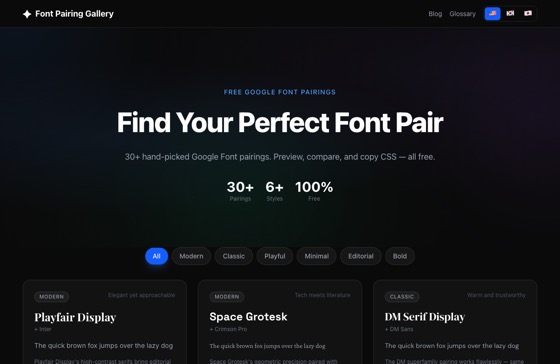 Font Pairing Gallery 화면