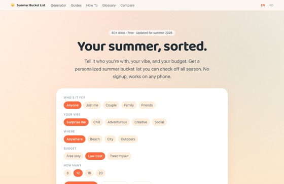 Summer Bucket List Generator 화면